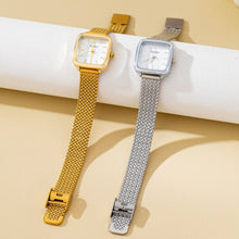 Load image into Gallery viewer, SQUARE FACED MESH BAND BRACELET WATCH | 80W003: Gold-White
