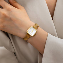 Load image into Gallery viewer, SQUARE FACED MESH BAND BRACELET WATCH | 80W003: Gold-White