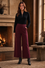 Load image into Gallery viewer, High Rise Twill Wide-Leg Pants : BORDEAUX WINE / L