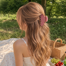 Load image into Gallery viewer, Gingham Check Acetate Hair Claw Clip – Medium Hold: Red Gingham