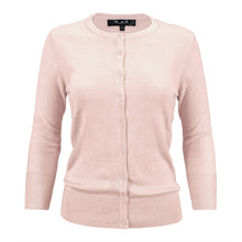 Load image into Gallery viewer, Women's 3/4 Sleeve Crewneck Knit Cardigan Sweater CO079M: PEACH BEIGE / S