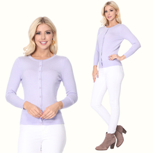 Load image into Gallery viewer, Women's 3/4 Sleeve Crewneck Knit Cardigan Sweater CO079M: PEACH BEIGE / S