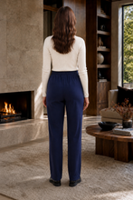 Load image into Gallery viewer, High Rise Twill Tailored Pants: BLACK NOIR / L