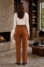 Load image into Gallery viewer, High Rise Twill Tailored Pants: BLACK NOIR / L
