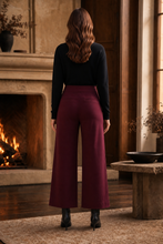 Load image into Gallery viewer, High Rise Twill Wide-Leg Pants : BORDEAUX WINE / L
