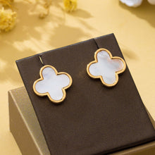 Load image into Gallery viewer, Mother of Pearl Clover Stud Earrings | 80E62351: GOLD
