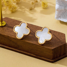 Load image into Gallery viewer, Mother of Pearl Clover Stud Earrings | 80E62351: GOLD
