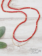 Load image into Gallery viewer, Glitz, Glam, Simple Strands Double Beaded Red Necklace with A Gold Chain: RED / One Size
