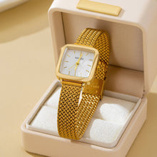 Load image into Gallery viewer, SQUARE FACED MESH BAND BRACELET WATCH | 80W003: Gold-White
