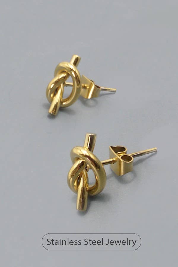 knot motif gold stud earrings