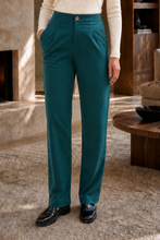 Load image into Gallery viewer, High Rise Twill Tailored Pants: BLACK NOIR / L
