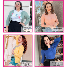 Load image into Gallery viewer, Women's 3/4 Sleeve Crewneck Knit Cardigan Sweater CO079M: PEACH BEIGE / S
