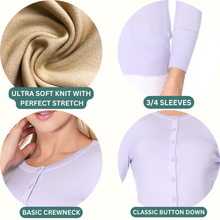 Load image into Gallery viewer, Women's 3/4 Sleeve Crewneck Knit Cardigan Sweater CO079M: PEACH BEIGE / S
