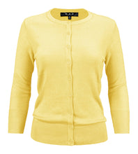 Load image into Gallery viewer, Women's 3/4 Sleeve Crewneck Knit Cardigan Sweater CO079M: PEACH BEIGE / S
