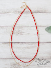 Load image into Gallery viewer, Glitz, Glam, Simple Strands Double Beaded Red Necklace with A Gold Chain: RED / One Size
