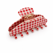 Load image into Gallery viewer, Gingham Check Acetate Hair Claw Clip – Medium Hold: Red Gingham
